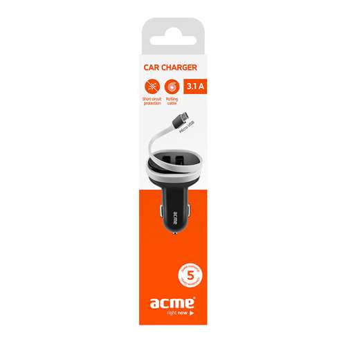 Автомобильное зарядное устройство ACME CH106 2-ports, Micro USB Car charger, 3.1A Black 6