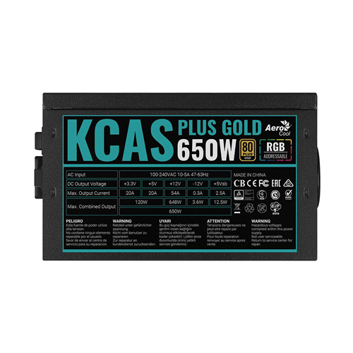 Блок питания Aerocool KCAS PLUS GOLD 650W RGB 3