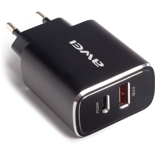 Универсальное зарядное устройство, Awei, PD7, Быстрая зарядка PD20+QW3.0, 1 USB A/Type-C, Чёрный 2