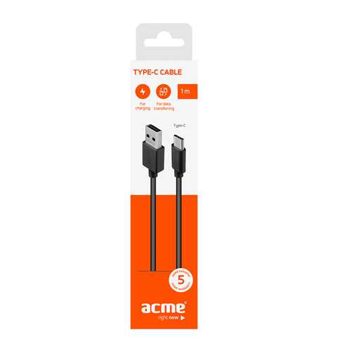 Кабель USB ACME CB1041 USB type-C cable, 1m Black 1-satelonline.kz