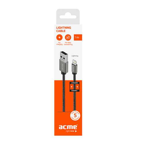 Кабель USB ACME CB2031G Lightning cable, 1m Grey 1-satelonline.kz