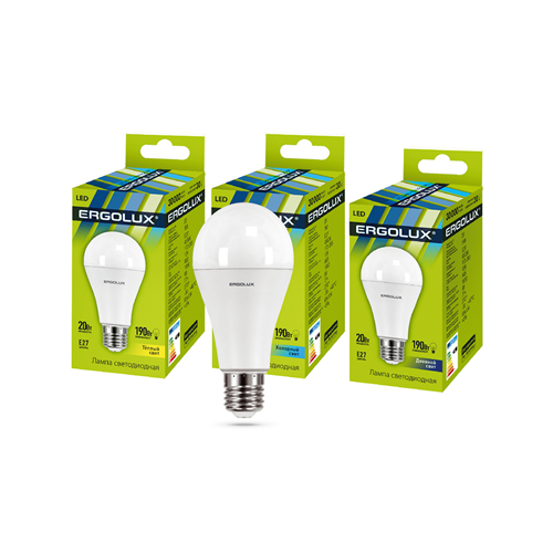 Эл. лампа светодиодная Ergolux LED-A65-20W-E27-3K, Тёплый 1-satelonline.kz