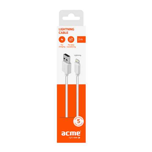 Кабель USB ACME CB1032W Lightning cable, 2m White 1-satelonline.kz