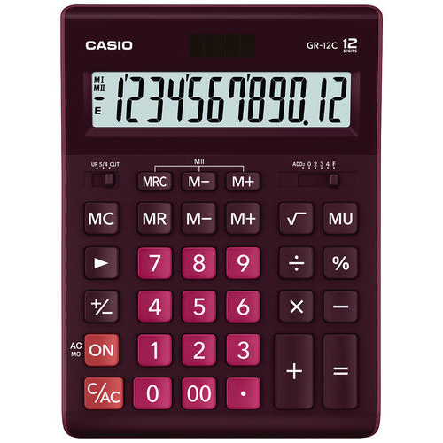 Калькулятор настольный CASIO GR-12C-WR-W-EP бордовый 1-satelonline.kz