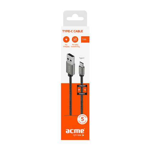 Кабель USB ACME CB2041G USB type-C cable, 1m Silver 1-satelonline.kz