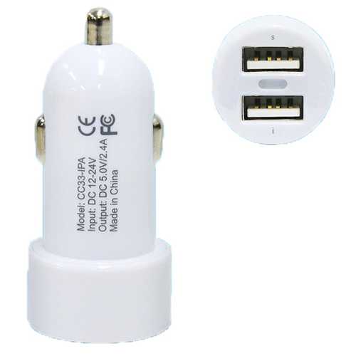Автомобильное зарядное устройство (Eleker), 5V/2.4A с двумя USB портами и индикатором заряда, белый (White) 1-satelonline.kz