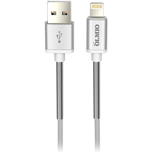 Кабель USB OLMIO 2.0 Lightning, 1м, угловой, тканевая оплетка, серый (Уценка) 1-satelonline.kz