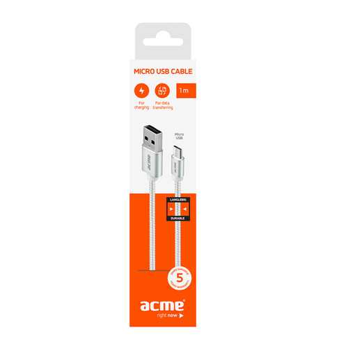 Кабель USB ACME CB2011S micro USB cable, 1m Silver 1-satelonline.kz