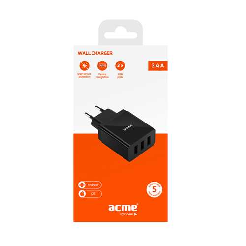 Сетевое зарядное устройство ACME CH206 3 ports 3,4A, black 2