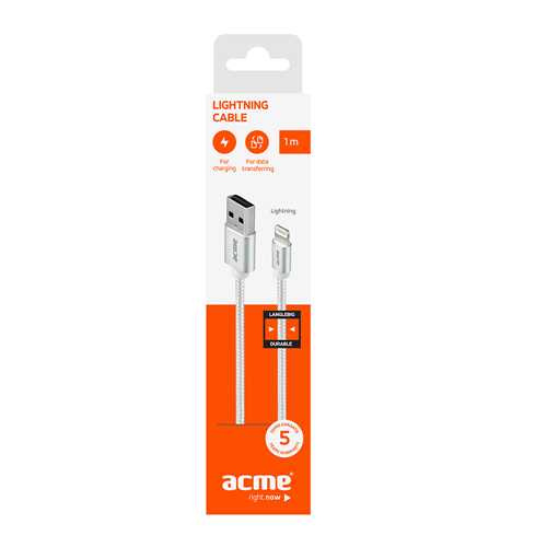 Кабель USB ACME CB2031S Lightning cable, 1m Silver 1-satelonline.kz