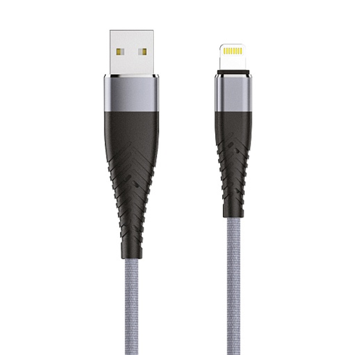 Кабель OLMIO SOLID, USB 2.0 - lightning, 1.2м, 2.1A, усиленный, цвет титановый 1-satelonline.kz