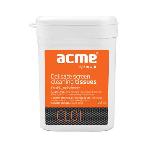 Средство для очистки офисной техники ACME CL01 Delicate screen cleaning tissues, 50 pcs, wet 1-satelonline.kz