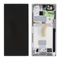 Дисплей Samsung Galaxy S22 Ultra S908, в сборе с сенсором,с рамкой, Белый (Оригинал)