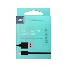 Кабель USB - Type-C, 2А, 2м, черный, BoraSCO (VSP)