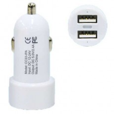 Автомобильное зарядное устройство (Eleker), 5V/2.4A с двумя USB портами и индикатором заряда, белый (White)