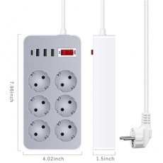 Удлинитель SATEL EU-106 6 розеток, 3 usb, 1 typeC Евро белый