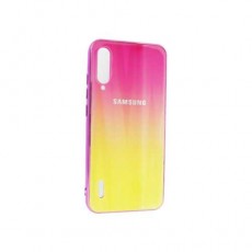 Чехол Samsung A50, силиконовый, хамелеон розовый-желтый